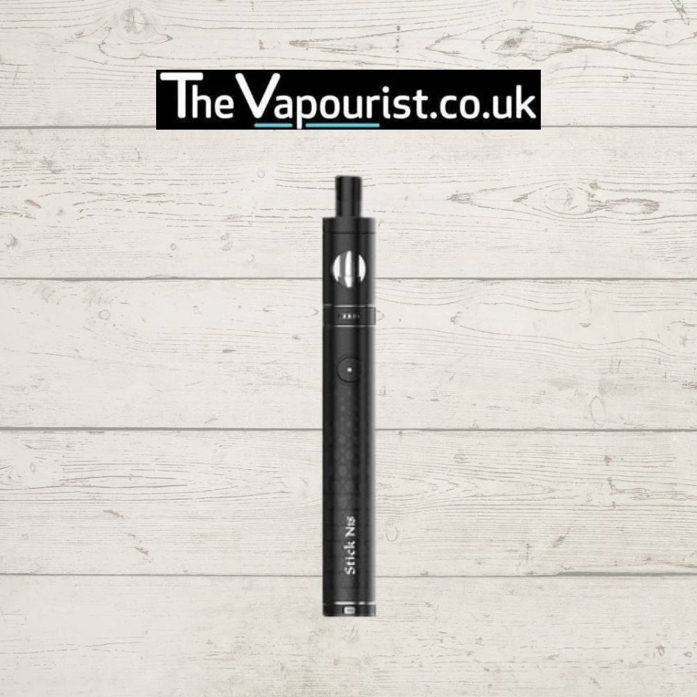 Black SMOK Stick N18 Kit with built-in 1300mAh battery, positioned vertically on a light wooden background. Stylish and reliable vape pen for daily use.
