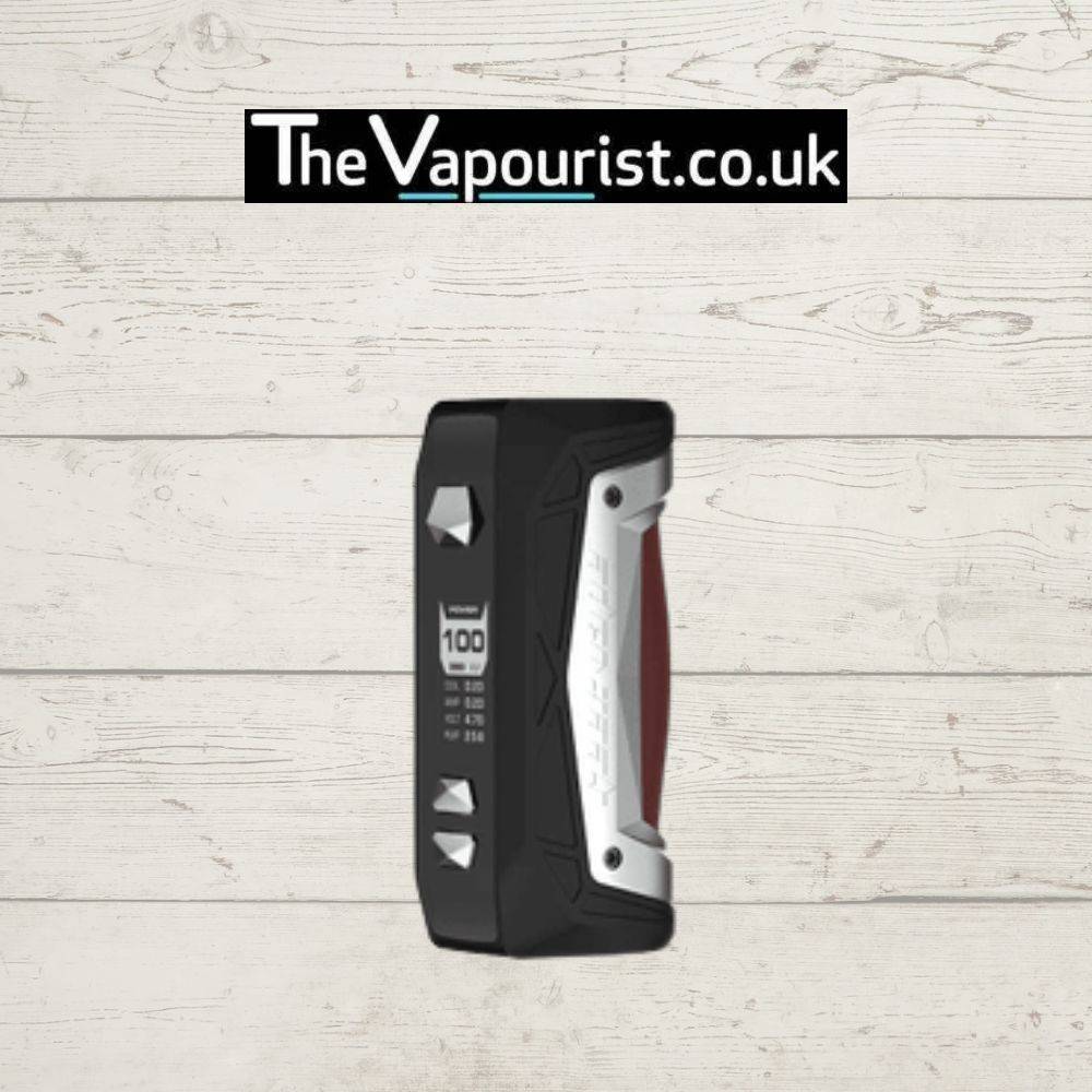 GEEKVAPE Aegis Max Mod in red and silver design, 100W output mod for vaping, showcased by TheVapourist.co.uk.
