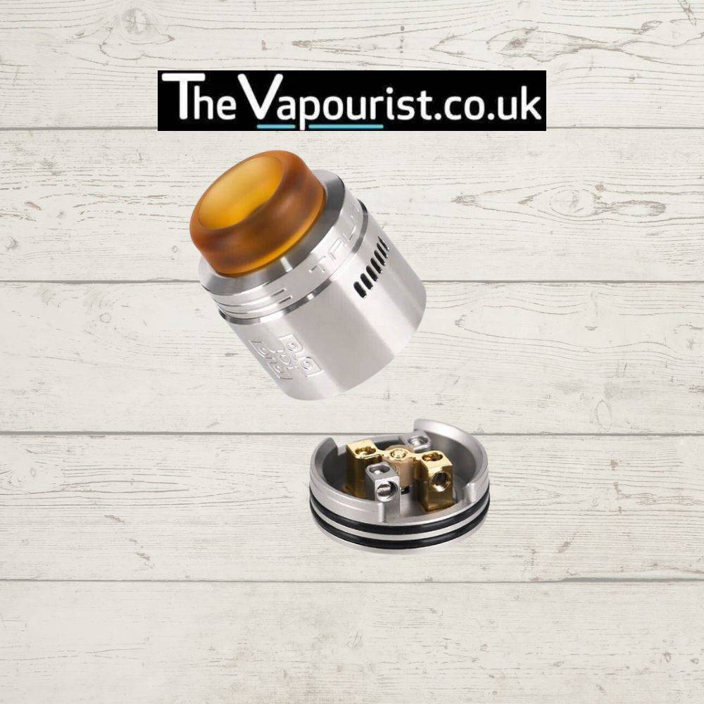 Stainless steel GEEKVAPE Talo X RDA disassembled to show postless build deck, optimized for single and dual coil builds.
