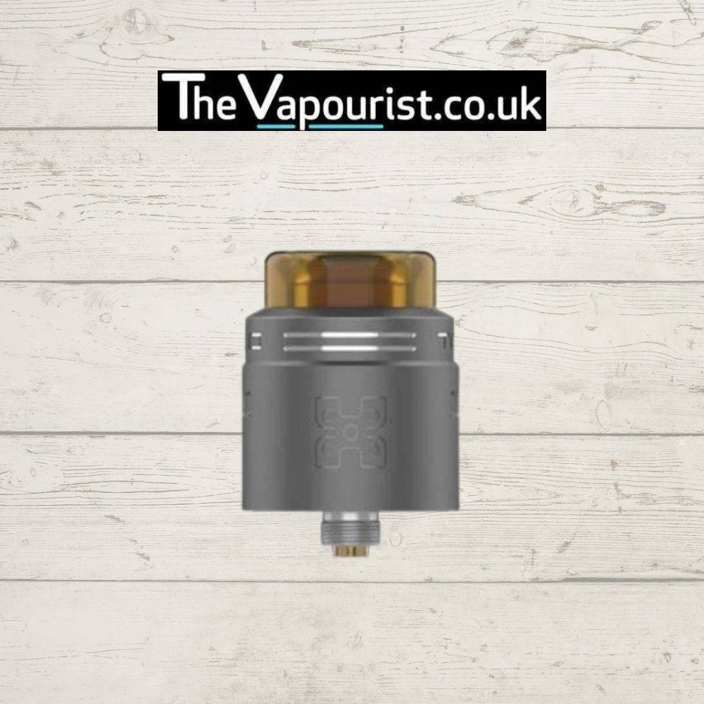 GEEKVAPE Talo X RDA in matte grey finish with postless build deck, ideal for single and dual coil vaping setups.
