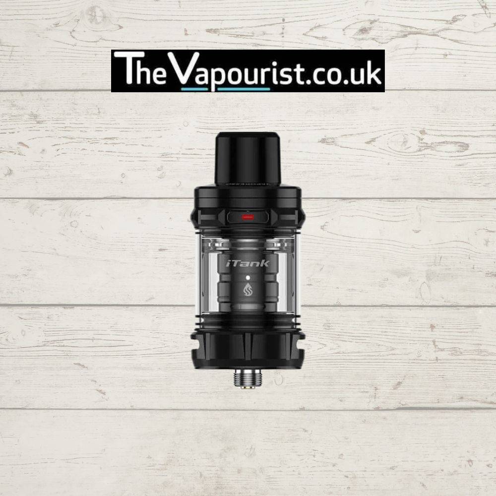 Vaporesso Itank 2 sub-ohm tank in matte black, featuring upgraded slide-to-open top-fill system for convenient vaping.