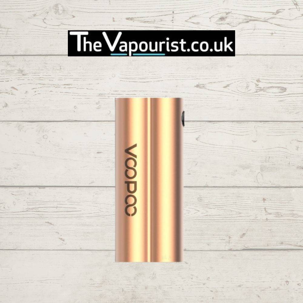 VOOPOO Musket Mod in metallic gold finish, featuring dual 18650 battery compatibility and compact ergonomic build for advanced vaping.