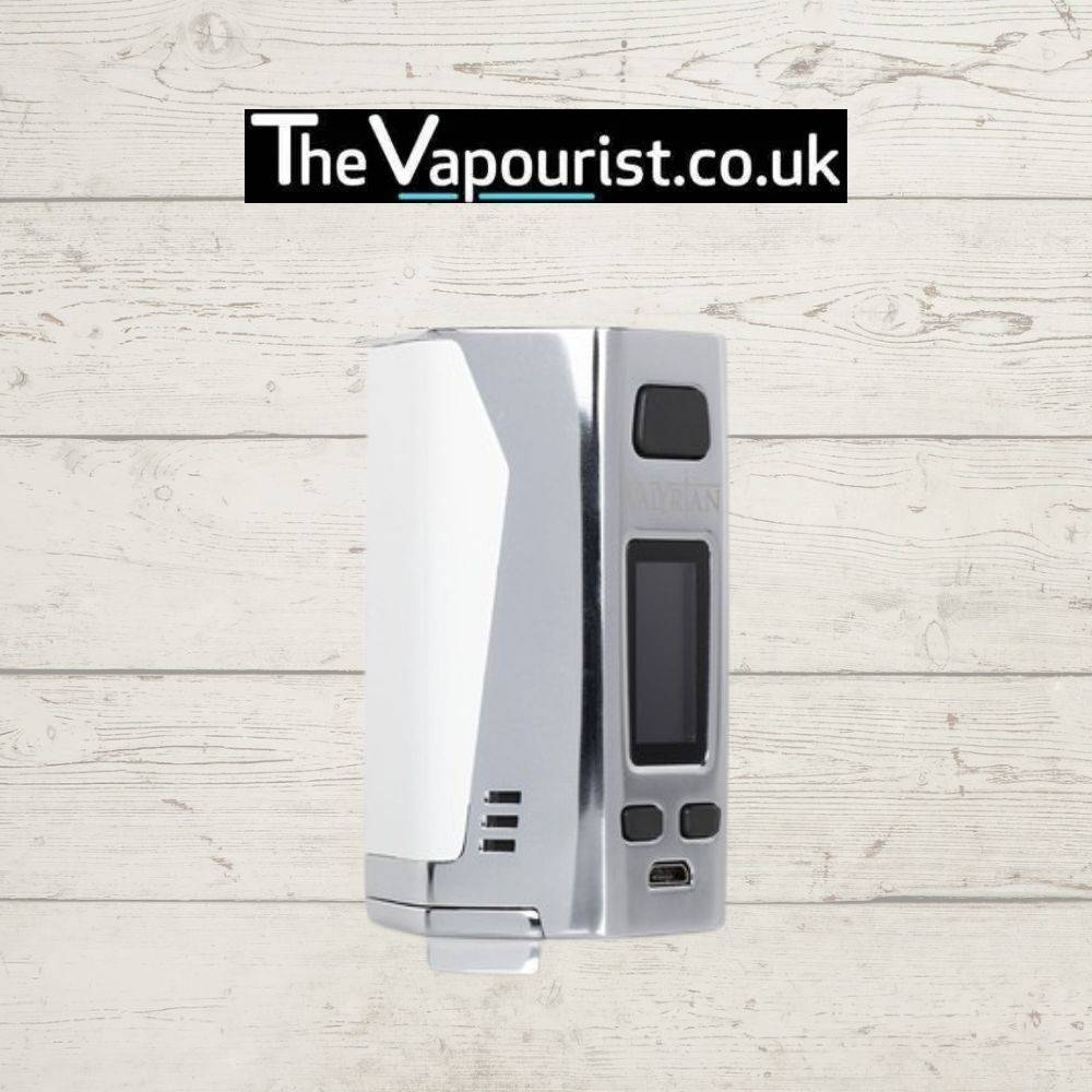 Chrome and white Uwell Valyrian 2 Mod featuring 200W output, dual 18650 compatibility, and sleek design ideal for advanced sub-ohm vapers.