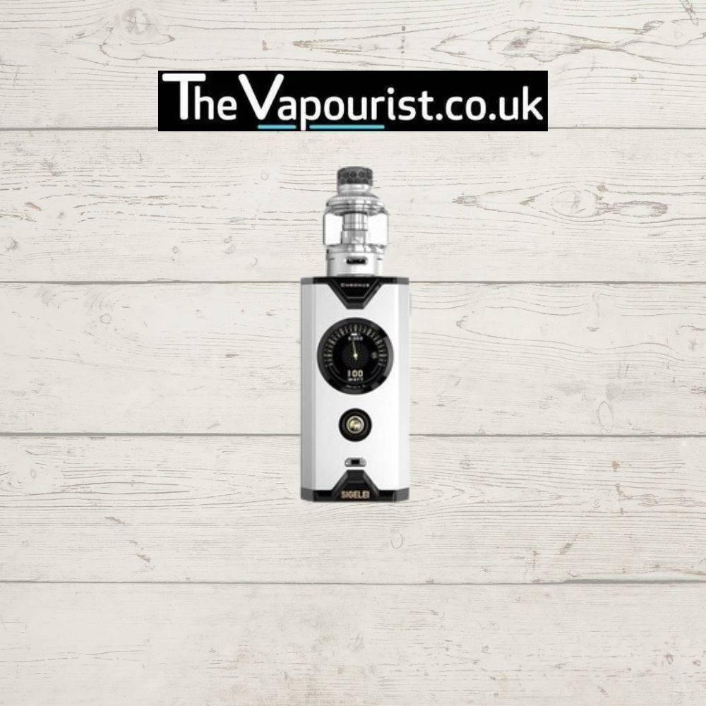 Sigelei Chronus Kit - High-Powered Sub-Ohm Vape System in silver with advanced display and tank, ideal for precision vaping enthusiasts.