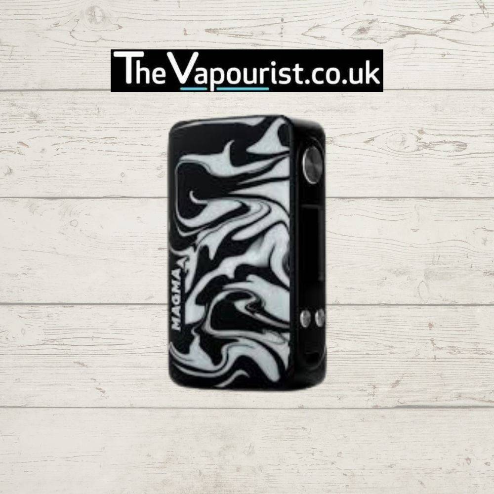 Famovape Magma Mod - Dual 18650 Battery Box with black and white swirl pattern. 200W output and sleek artistic design.