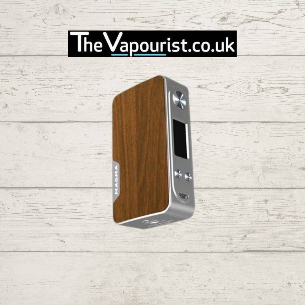 Famovape Magma Mod - Dual 18650 Battery Box with light wood panel. 200W power and natural wood aesthetic for vapers.