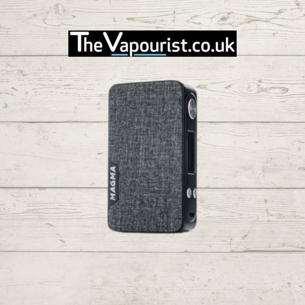 Famovape Magma Mod - Dual 18650 Battery Box with grey fabric texture. 200W power and soft textile-inspired design.