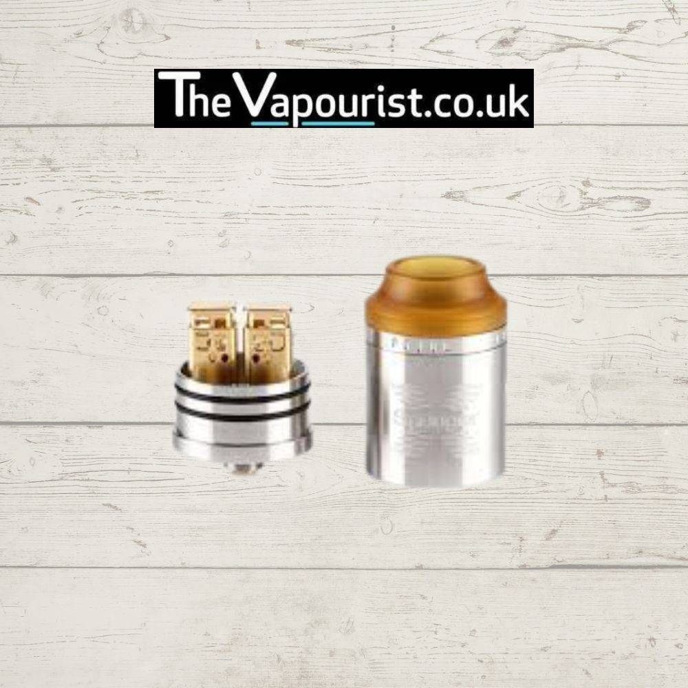 Tigertek Springer X RDA in stainless steel finish with spring-loaded clamp deck exposed, ideal for quick coil installation and enhanced airflow.