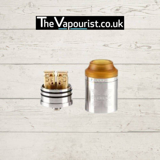 Tigertek Springer X RDA in stainless steel finish with spring-loaded clamp deck exposed, ideal for quick coil installation and enhanced airflow.