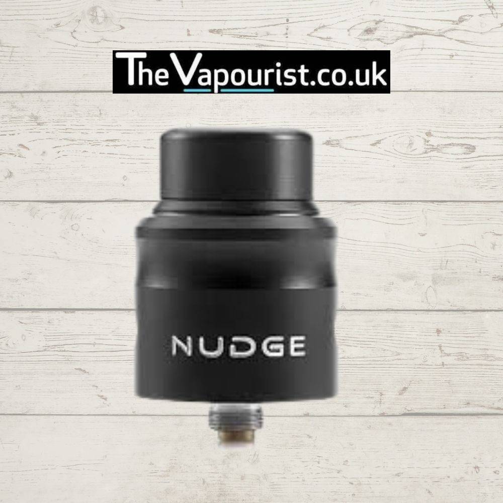 WOTOFO Nudge RDA 24mm in matte black finish with staggered Z-post build deck, ideal for flavour-focused vaping setups.