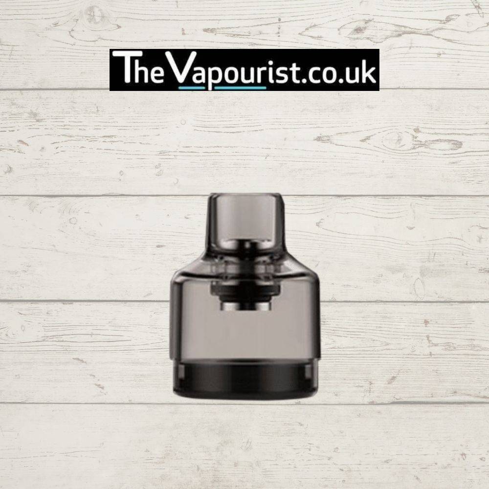 Voopoo PNP empty Pod - versatile replacement pod for Voopoo Drag S, Drag X, and Argus GT, shown with transparent body and black base.