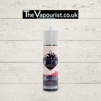 Five Valleys Chalford Grape & Raspberry Ice Lolly 50ml vape juice bottle with mountain-themed label, ideal for fruity vaporizer use.