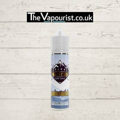 Five Valleys Painswick Lemon & Pistachio Ice Cream 50ml vape juice bottle with mountain-themed label, ideal for dessert-flavored vaporizer users.