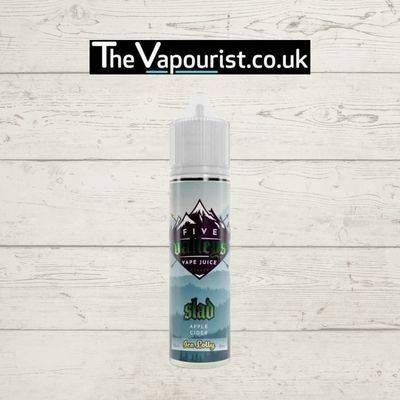 Five Valleys Slad Apple Cider 50ml vape juice with crisp apple flavor and tangy finish, featured on The Vapourist UK wooden background display.