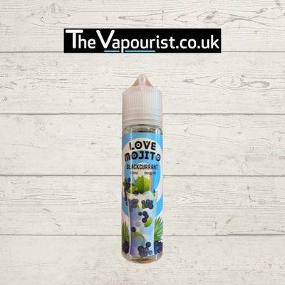 KOV Love Mojito Blackcurrant 50ml vape juice bottle featuring vibrant mojito and blackcurrant imagery, ideal for a refreshing vape experience.