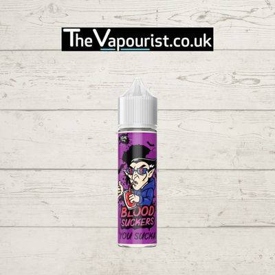 Blood Suckers You Sucka 50ml vape juice with bold fruity candy flavor, featuring a cartoon vampire on a purple label. Classic candy taste e-liquid.