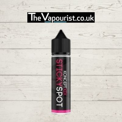 Vampire Vape Koncept XIX Sticky Spot 50ml e-liquid bottle with black cap, featuring dessert-inspired strawberry and toffee flavor blend.