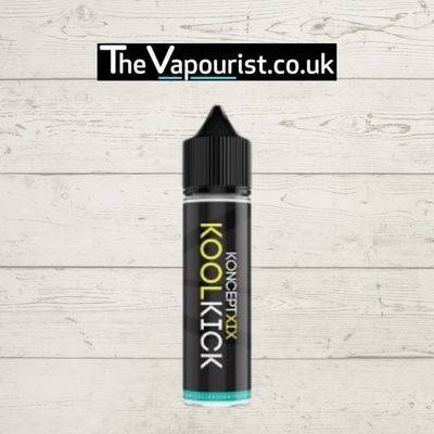 Vampire Vape Koncept XIX Kool Kick 50ml e-liquid bottle with bold black label, offering an intense menthol blast for refreshing vaping experience.