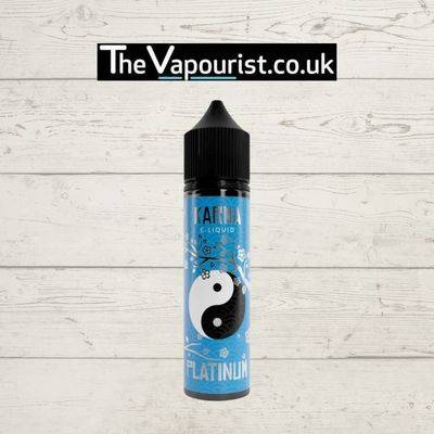 Karma Blueberry Raspberry Platinum 50ml vape juice with yin-yang label design, offering a fruity vape experience with blueberry and raspberry flavors.