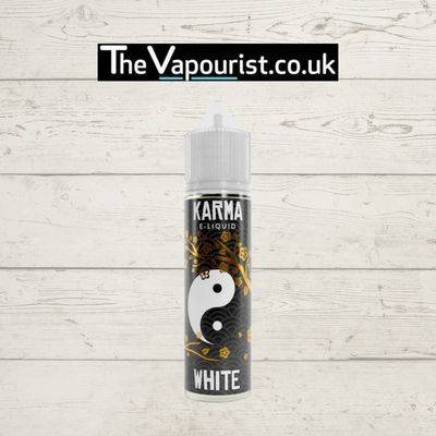 Karma White Strawberry Watermelon 50ml vape juice bottle featuring yin-yang design, ideal for fruity vaping with strawberry and watermelon flavors.