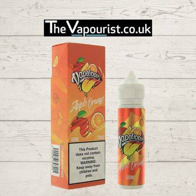 Vapelicious Apple Orange 50ml vape juice with box, featuring vibrant fruit graphics and labeled with citrusy sweetness of ripe orange.