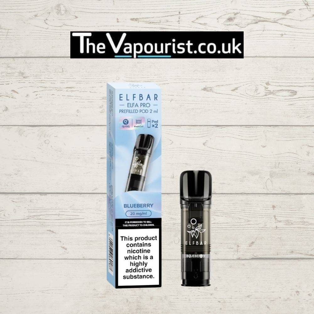 ELFBAR ELFA Blueberry Pods - Vape Pro 2-pack with 20mg nicotine, featuring sleek packaging and blueberry flavor for ELFA Pro devices.