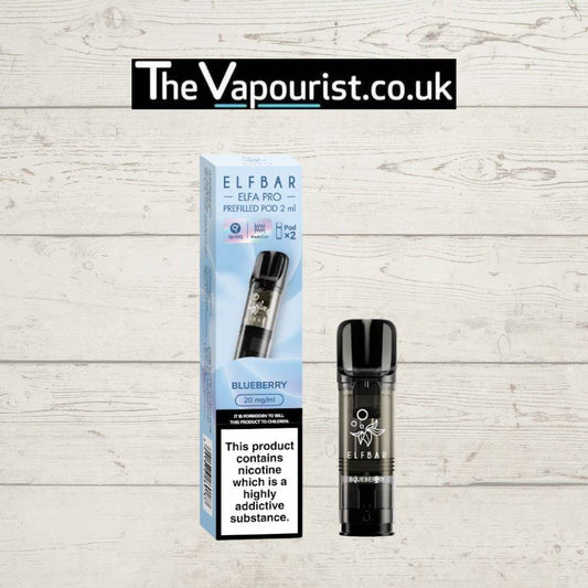 ELFBAR ELFA Blueberry Pods - Vape Pro 2-pack with 20mg nicotine, featuring sleek packaging and blueberry flavor for ELFA Pro devices.