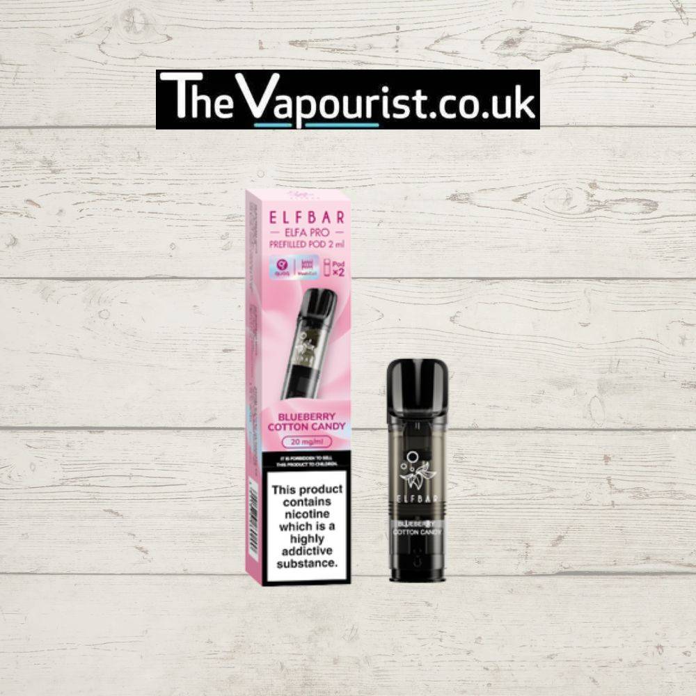ELFBAR ELFA Pro Blueberry Pods - Cotton Candy Vape 2 Pack with 20mg nicotine salt, featuring sweet blueberry and cotton candy flavor.