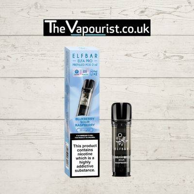 ELFBAR ELFA Pods - Blueberry Sour Raspberry 20mg twin pack with 2ml prefilled pods for ELFA devices. Features bold blueberry and tangy raspberry flavor.