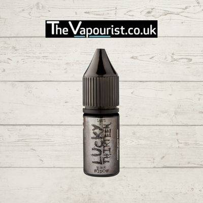 Lucky 13 Nic Salts Black Widow Blackberry Aniseed Menthol vape juice bottle with dark label and black cap, ideal for bold and refreshing vaping.