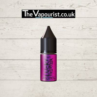 Lucky 13 Nic Salts Blue Raspberry Strawberry Slush vape juice bottle with bold pink label, ideal for fruity and frosty vaping experience.