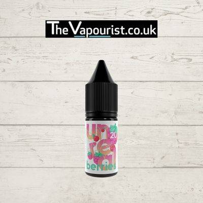 Unreal Berries Salts Cranberry Raspberry - Bold, Tangy & Smooth vape juice bottle with black cap, featured on white wood background.