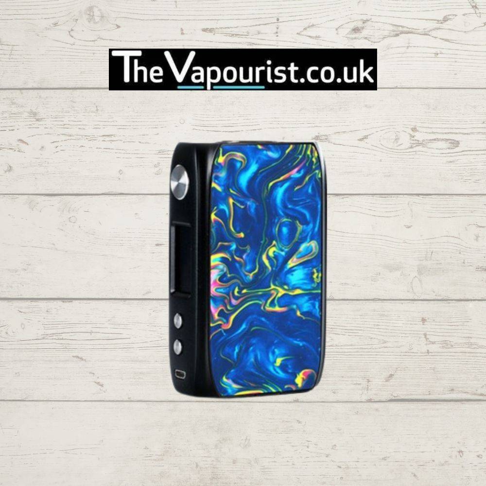 Ijoy Shogun Mod - high-performance 180W Dual 18650 Battery Mod in vibrant blue and yellow resin design with ergonomic black chassis and control buttons.