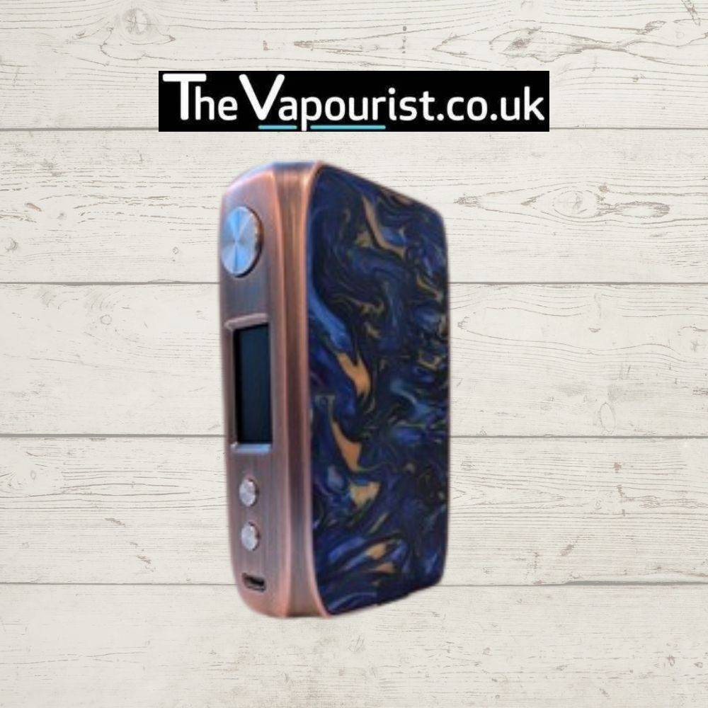 Ijoy Shogun Mod - high-performance 180W Dual 18650 Battery Mod with bronze frame and deep blue resin panel for a premium, artistic vape design.