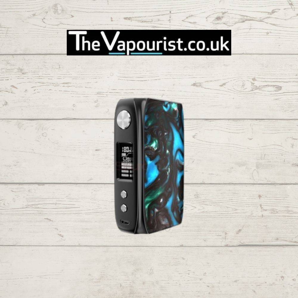 Ijoy Shogun Mod - high-performance 180W Dual 18650 Battery Mod in black with blue and black resin panel and OLED screen for advanced vaping control.