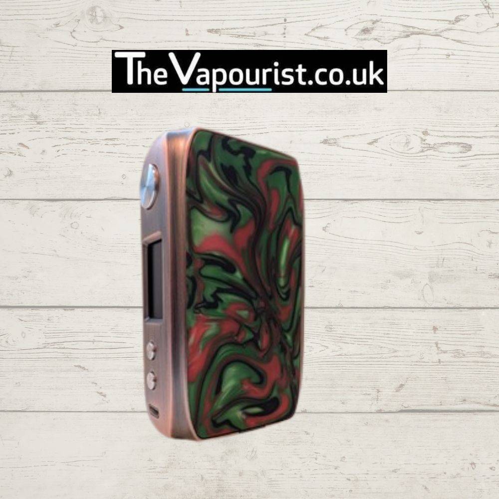 Ijoy Shogun Mod - high-performance 180W Dual 18650 Battery Mod in bronze with green and red resin panel, combining power and unique style.