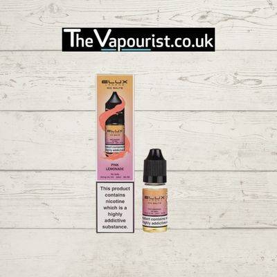 ELUX Legend Nic Salts Pink Lemonade e-liquid bottle and packaging, featuring zesty, sweet flavour inspired by fizzy pink lemonade drink.