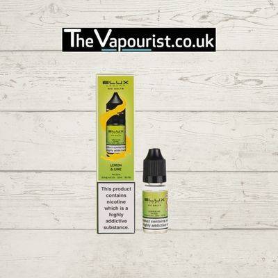 ELUX Legend Nic Salts Lemon Lime vape juice bottle and packaging with bold citrus design. Crisp & refreshing e-liquid, 3 for £10 deal at The Vapourist.