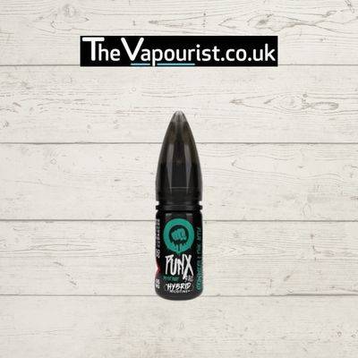 Riot Salt Strawberry & Pink Apple Punx vape juice bottle with hybrid nicotine formula, offering a lush fruit blend of sweet strawberry and crisp apple.