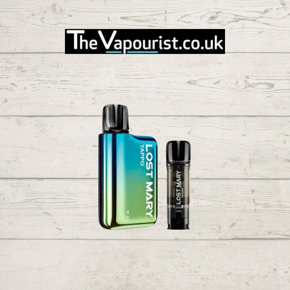 LOST MARY TAPPO Pod Kit Lemon & Lime with 20mg prefilled pod, featuring a sleek gradient design and zesty flavour combo for refreshing vaping.