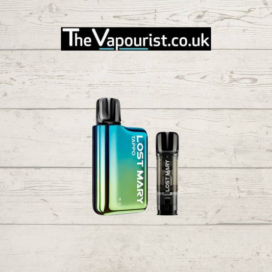 LOST MARY TAPPO Pod Kit Lemon & Lime with 20mg prefilled pod, featuring a sleek gradient design and zesty flavour combo for refreshing vaping.