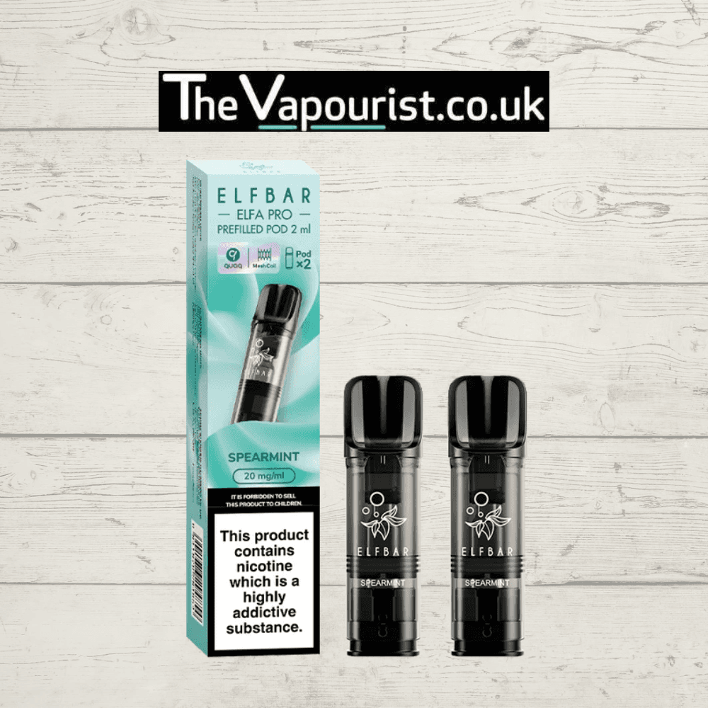 ELFBAR ELFA Pro Spearmint Pods - Vape Minty Refresh | 2-Pod Pack with 20mg nicotine strength, compatible with ELFA and Lost Mary Tappo devices.