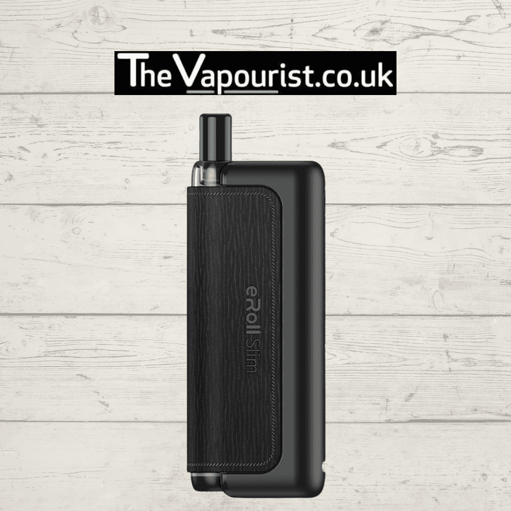 Black Joyetech eRoll Slim Full Kit featuring a compact vape pen and textured charging case, perfect for smokers transitioning to vaping.
