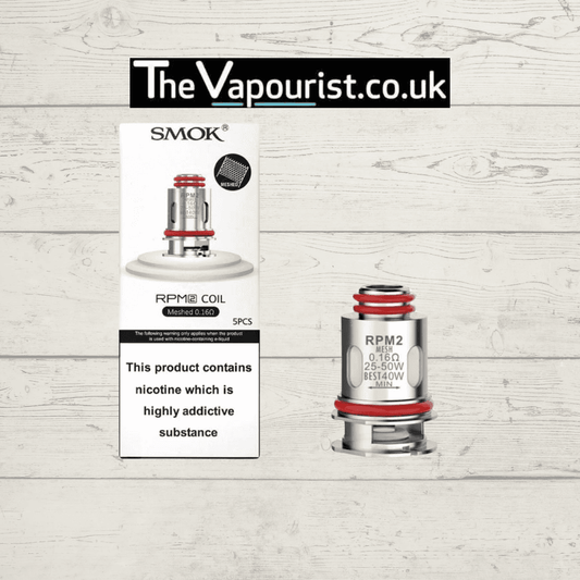Smok RPM 2 Coils 0.16 (25 - 50w) for Smok Nord 4 Kit, shown in retail packaging with coil detail for high-wattage vaping performance.