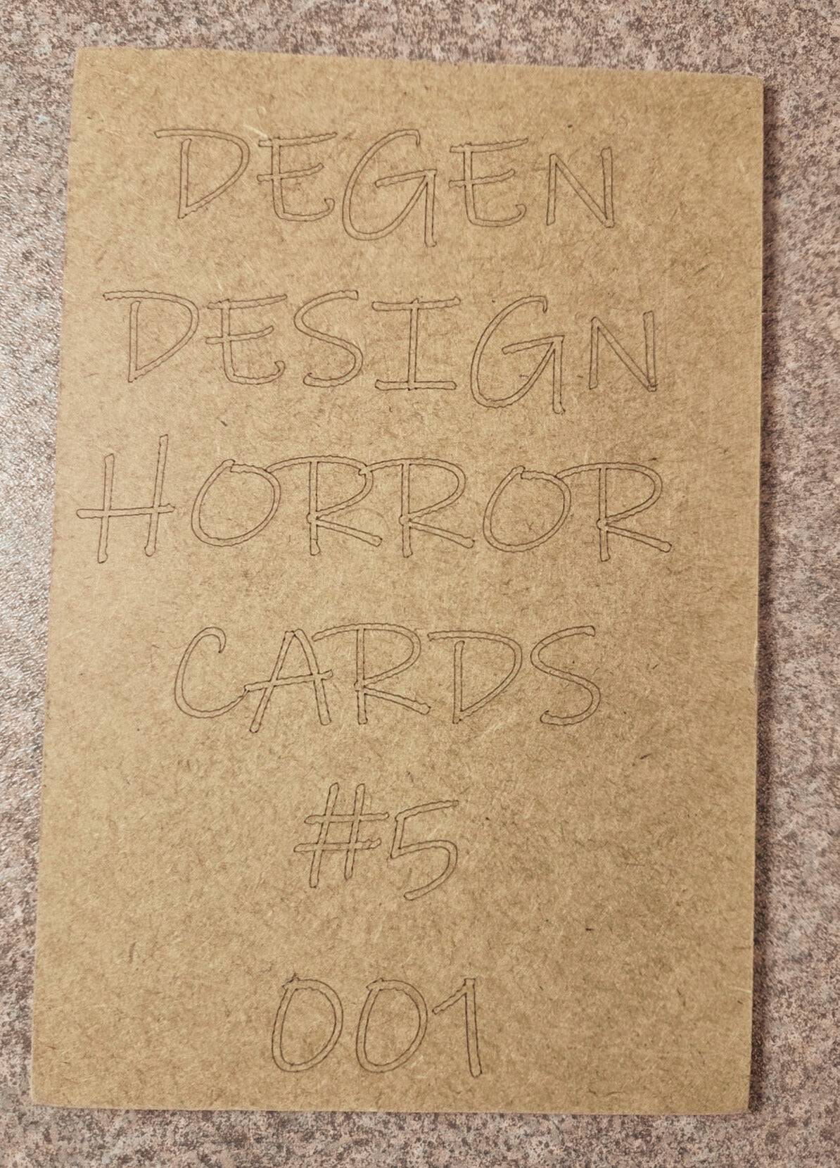 Back of Degen Design Serial Killer Collector Card #5 – Ed Gein, showing handwritten series title and card number for collectible authenticity.