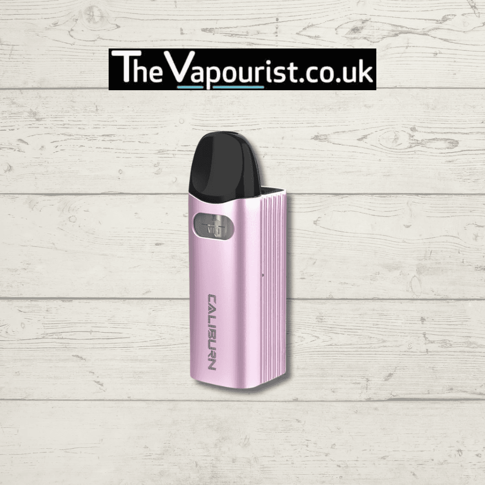 Pink Uwell Caliburn AZ3 Pod Kit showcasing vertical ribbed body and pro-FOCS tech, perfect for portable and stylish vaping experiences.