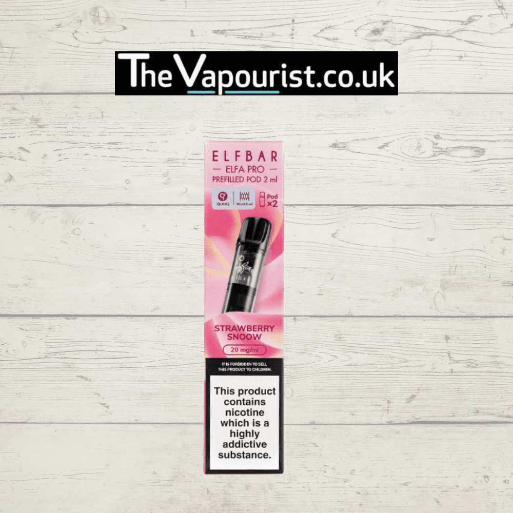 ELFBAR ELFA Pro Pods Strawberry Snoow 2ml 20mg twin pack for Elfa & Pro devices, featuring a sweet and icy strawberry vape flavor.