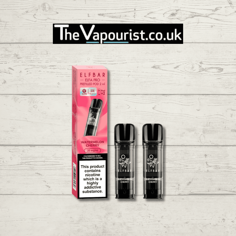 ELFBAR ELFA Pro Pods - Watermelon Cherry flavor with 2ml prefilled e-liquid. Compatible with ELFA kits, offering bold fruity vapor experience.
