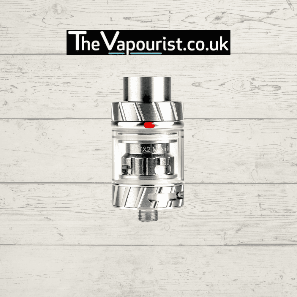 Freemax Fireluke 2 Tank in stainless steel with X2 mesh coil, showcasing slide-to-open top-fill system and 360° e-liquid feeding.