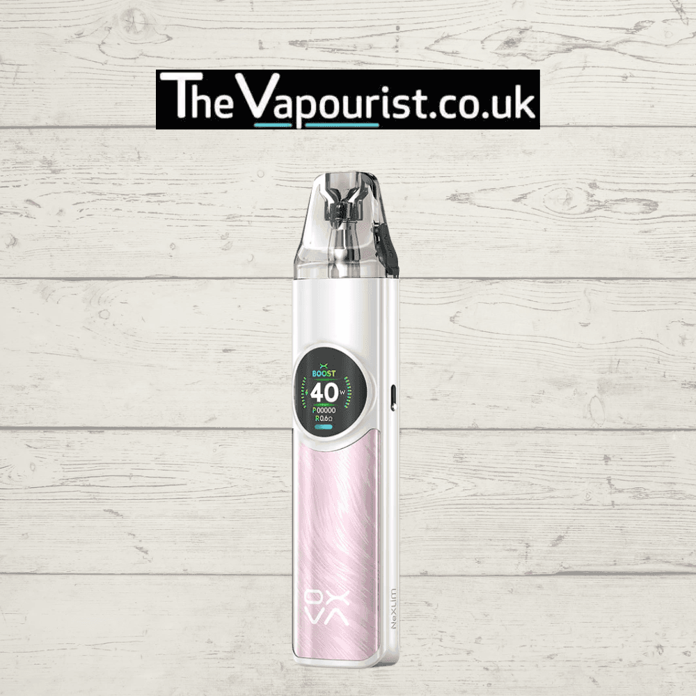 OXVA Nexlim Kit in pearl white and pink gradient, designed for stylish and lightweight MTL vaping with enhanced flavour delivery.